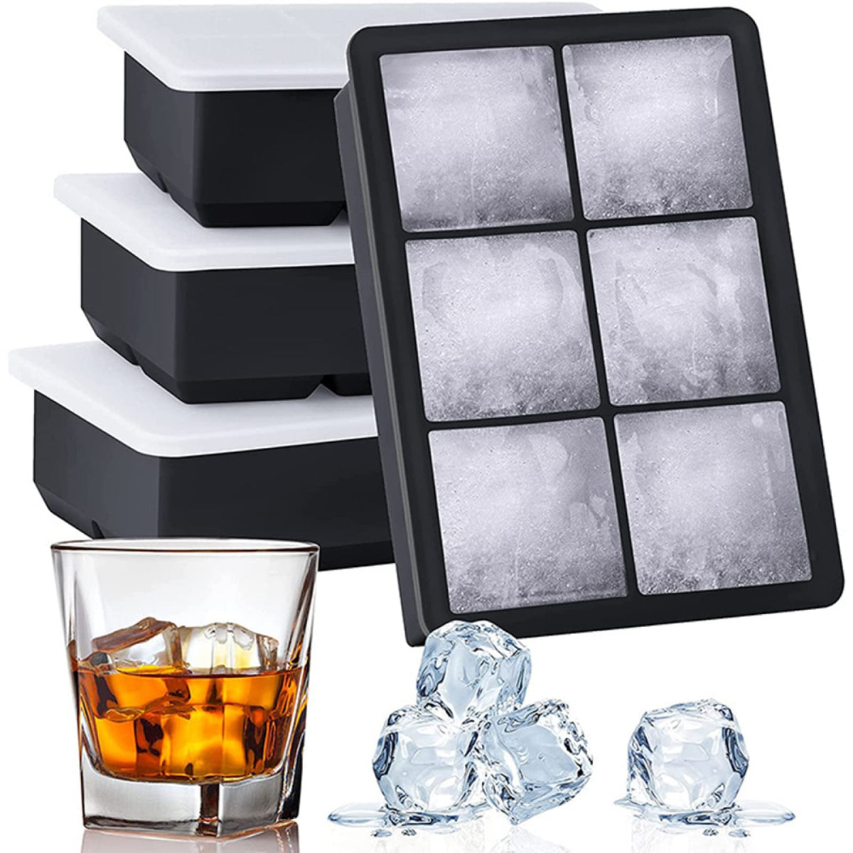 Jumbo Silicone Ice Tray with Flexible Square Mold Design for Cocktails Freezer Prep and DIY Ice Making