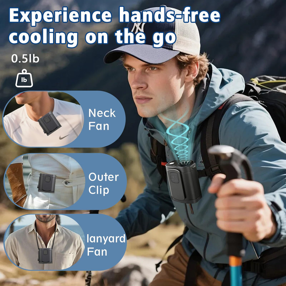 Portable Waist Fan with Rechargeable Battery and 3-Speed Clip Design for Outdoor Use