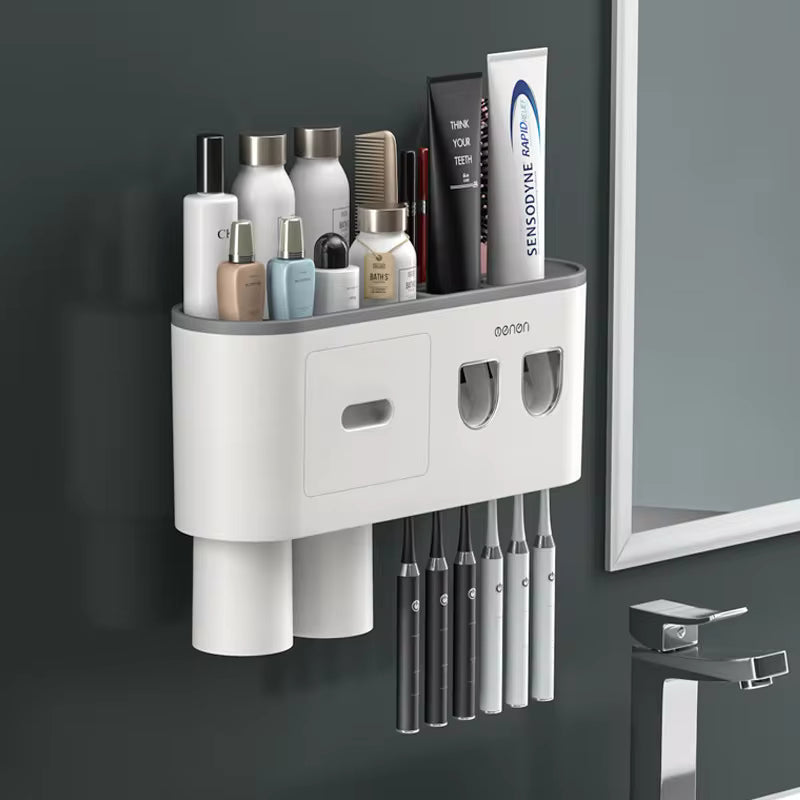 Magnetic Toothbrush Holder with Automatic Toothpaste Dispenser for Wall Mounted Bathroom Organization