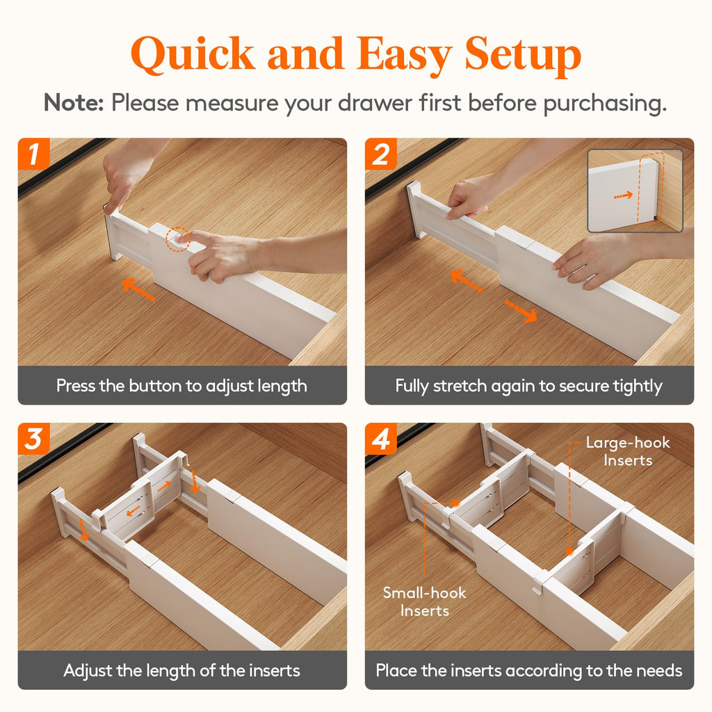 2Pcs Adjustable Drawer Dividers with Expandable Separator Design for Clothes and Home Storage Organization