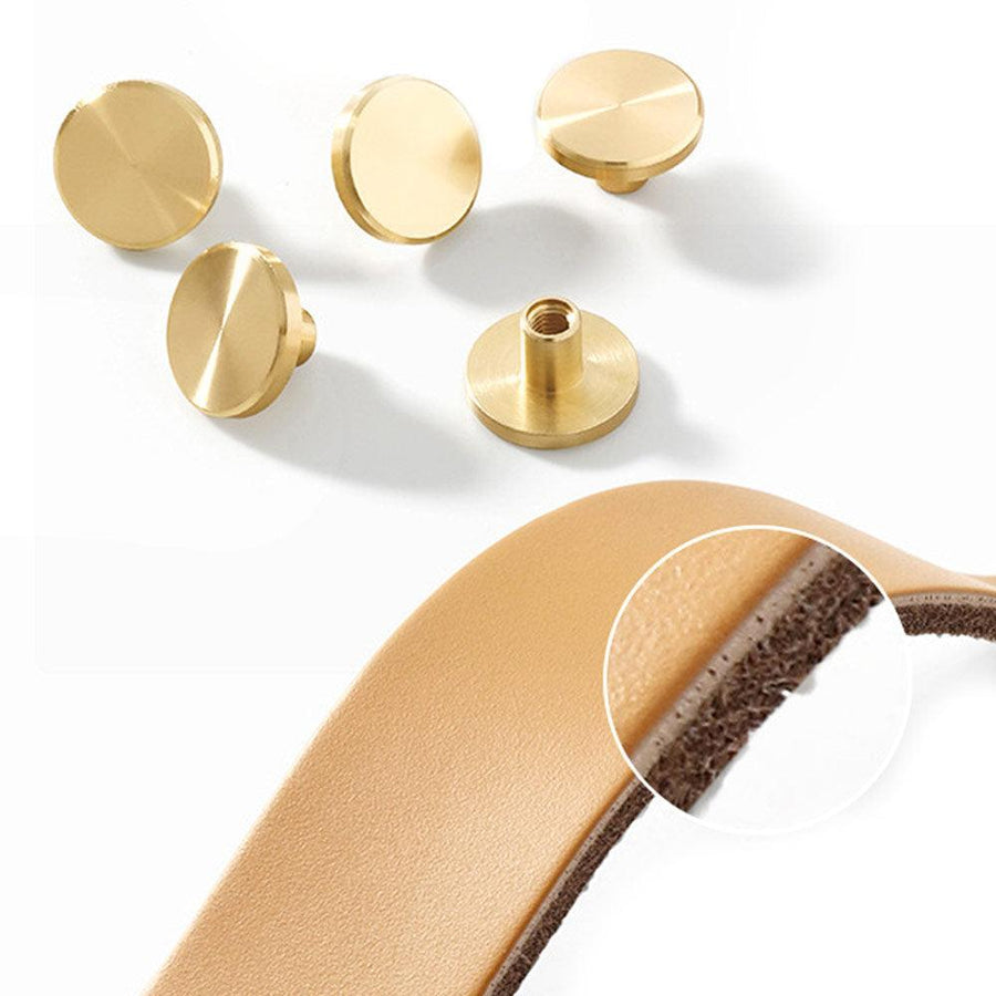 Faux Leather Drawer Pulls with Copper Head Hardware for Cabinets, Dressers, and Closets