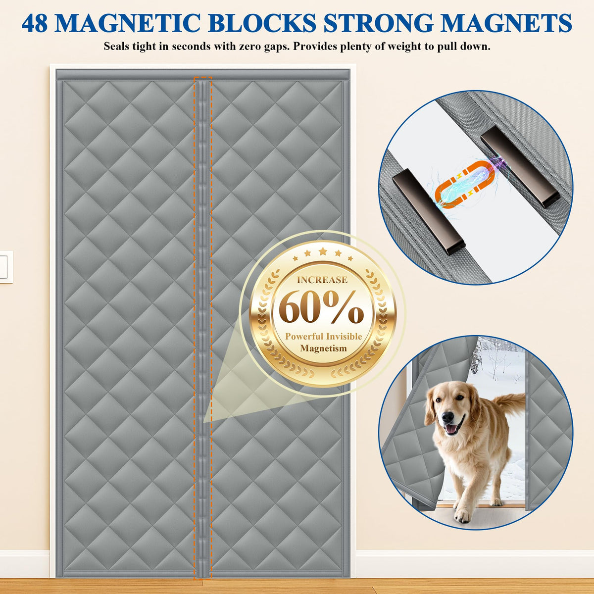 Waterproof Coldproof Door Curtain with Thick Cotton Layer and Self-Closing Magnetic Design for Winter Home Use