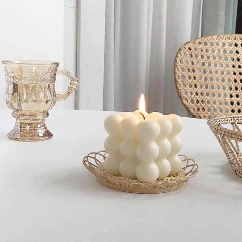 Handmade Aroma Cube Candle with Decorative Soy Wax Design for Weddings and Home Ambience
