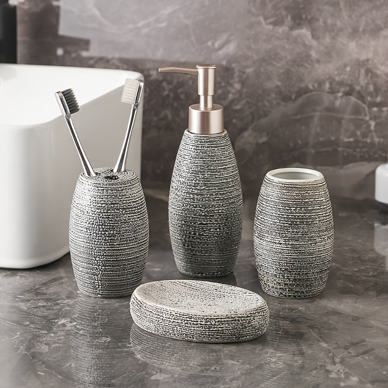 Retro Ceramic Bathroom Accessory Set with Soap Dispenser, Toothbrush Holder, Cup, and Soap Dish