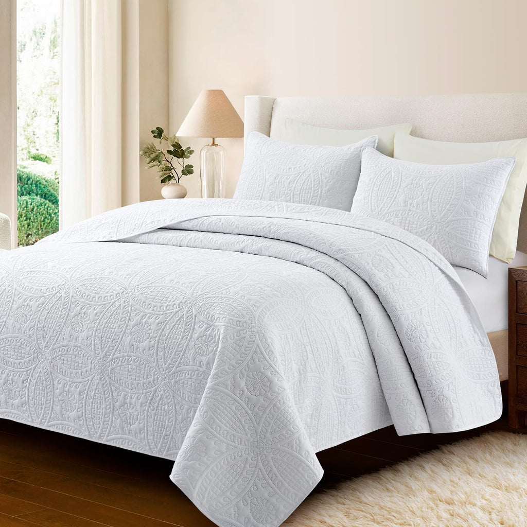 Blue Queen Quilt Set with Coin Pattern Lightweight Coverlet for All Season Bedroom Use Bedding Set