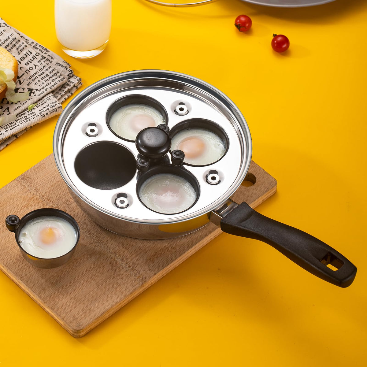 Stainless Steel Egg Poacher Pan with Nonstick Silicone Cups for Breakfast and Steamed Egg Cooking