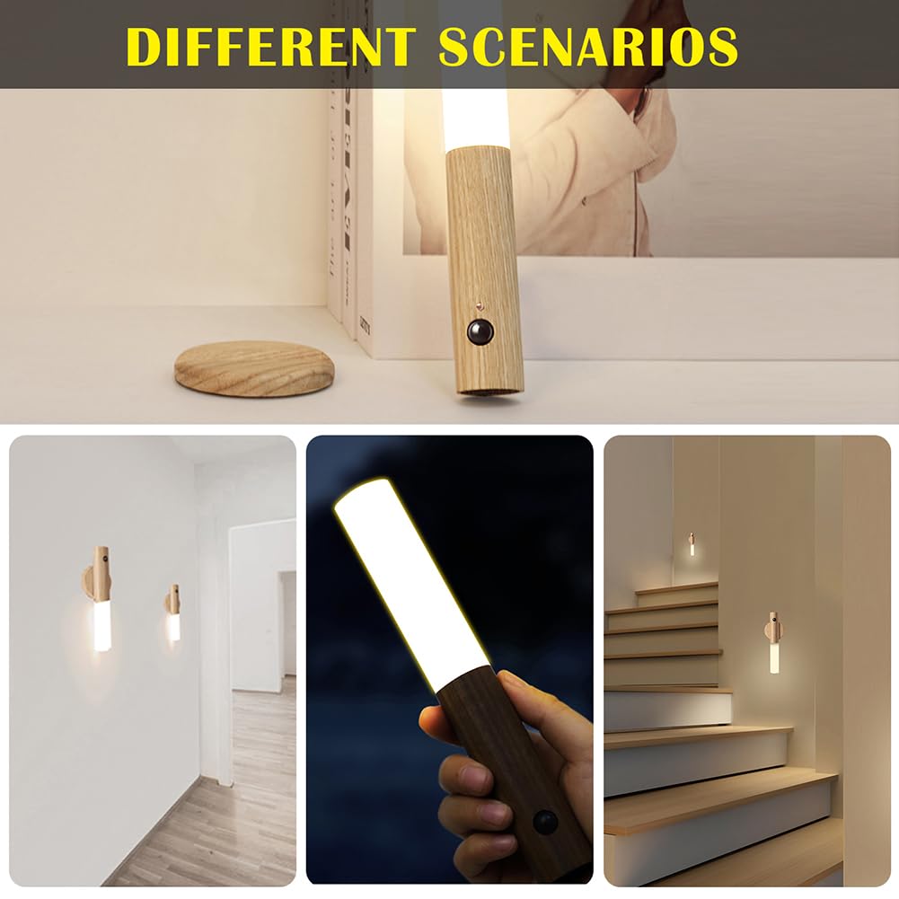 Walnut Glow Sconce with Magnetic Motion Sensor Design for Bedrooms Hallways and Stair Lighting (7×1×1"/18×2.5×2.5cm)