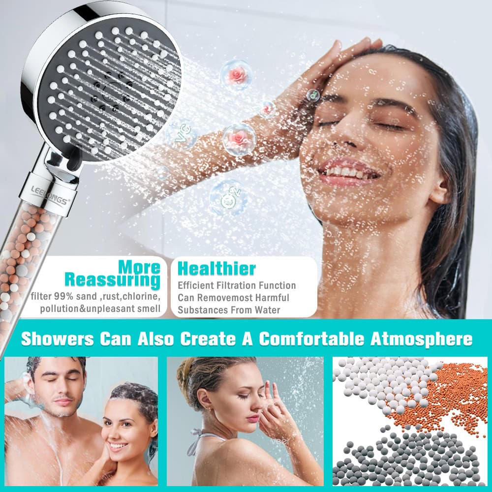 5-Mode Shower Head Set with High Pressure Filtered Handheld Design for Bathroom Use (Included Shower head + Hose)