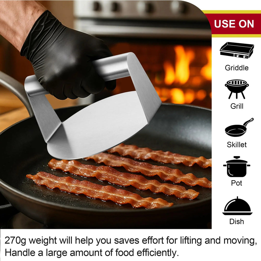 Stainless Steel Smash Burger Press Round Patty Maker for Griddle and BBQ