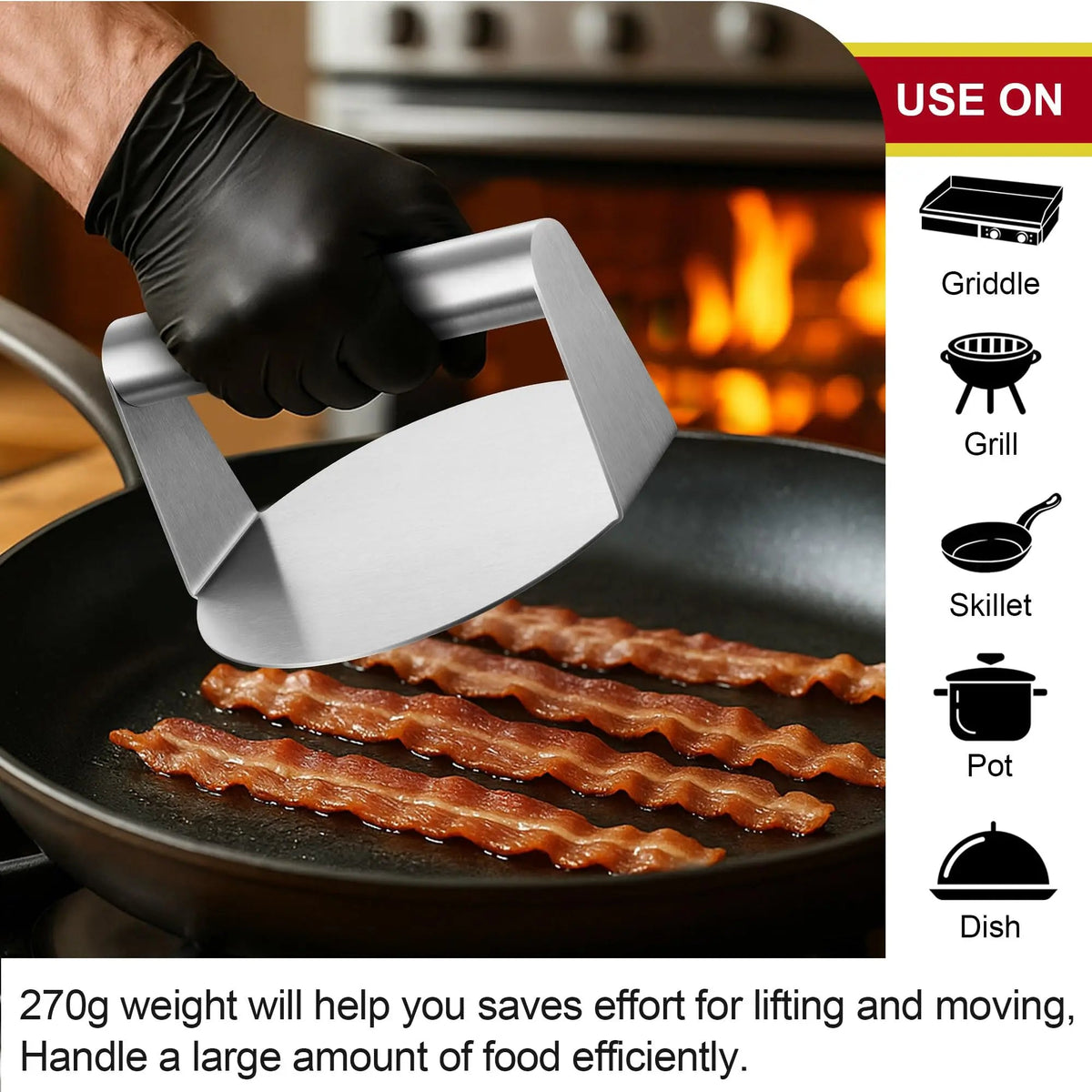 Stainless Steel Smash Burger Press Round Patty Maker for Griddle and BBQ