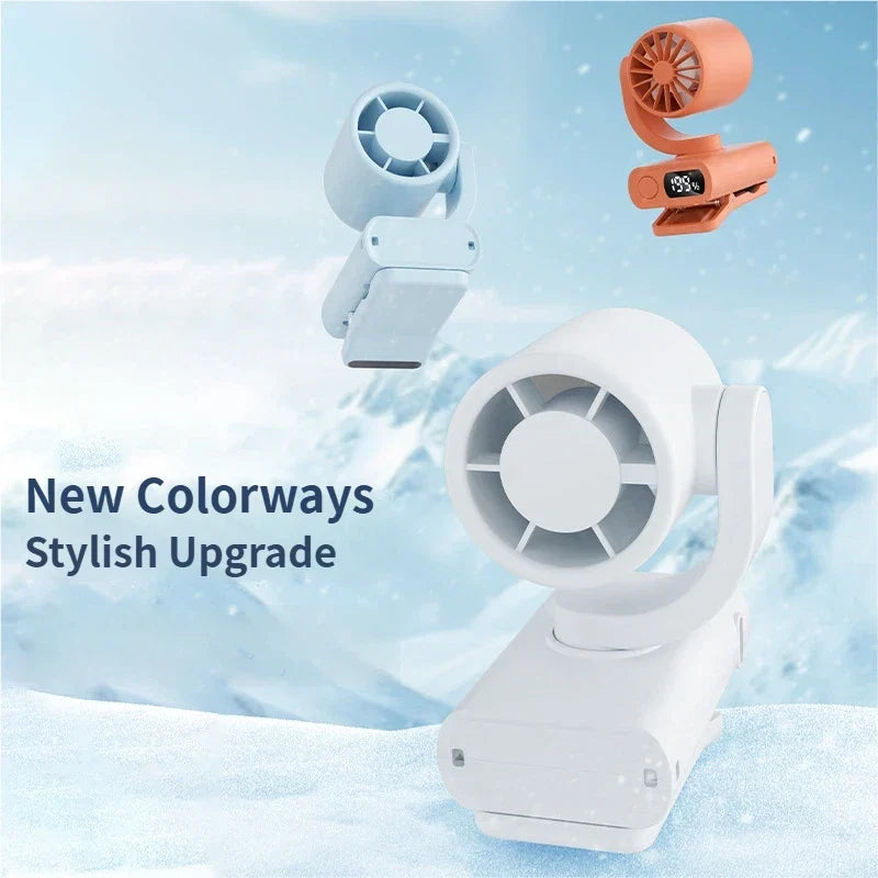 Mini Clip Fan with Digital Display and 199-Speed Control for Outdoor Desk Hat and Umbrella Use