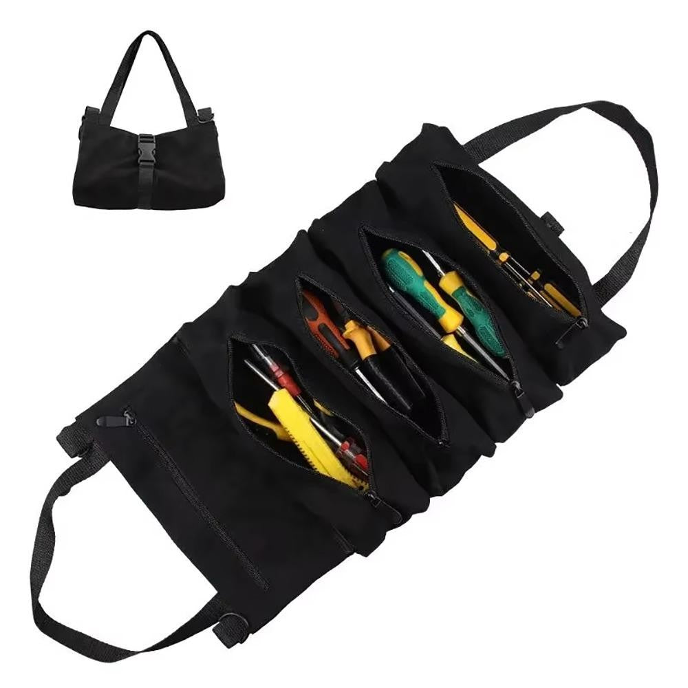 Canvas Tool Roll Organizer with Multi Compartment Foldable Design for Tools Car Kits and Storage