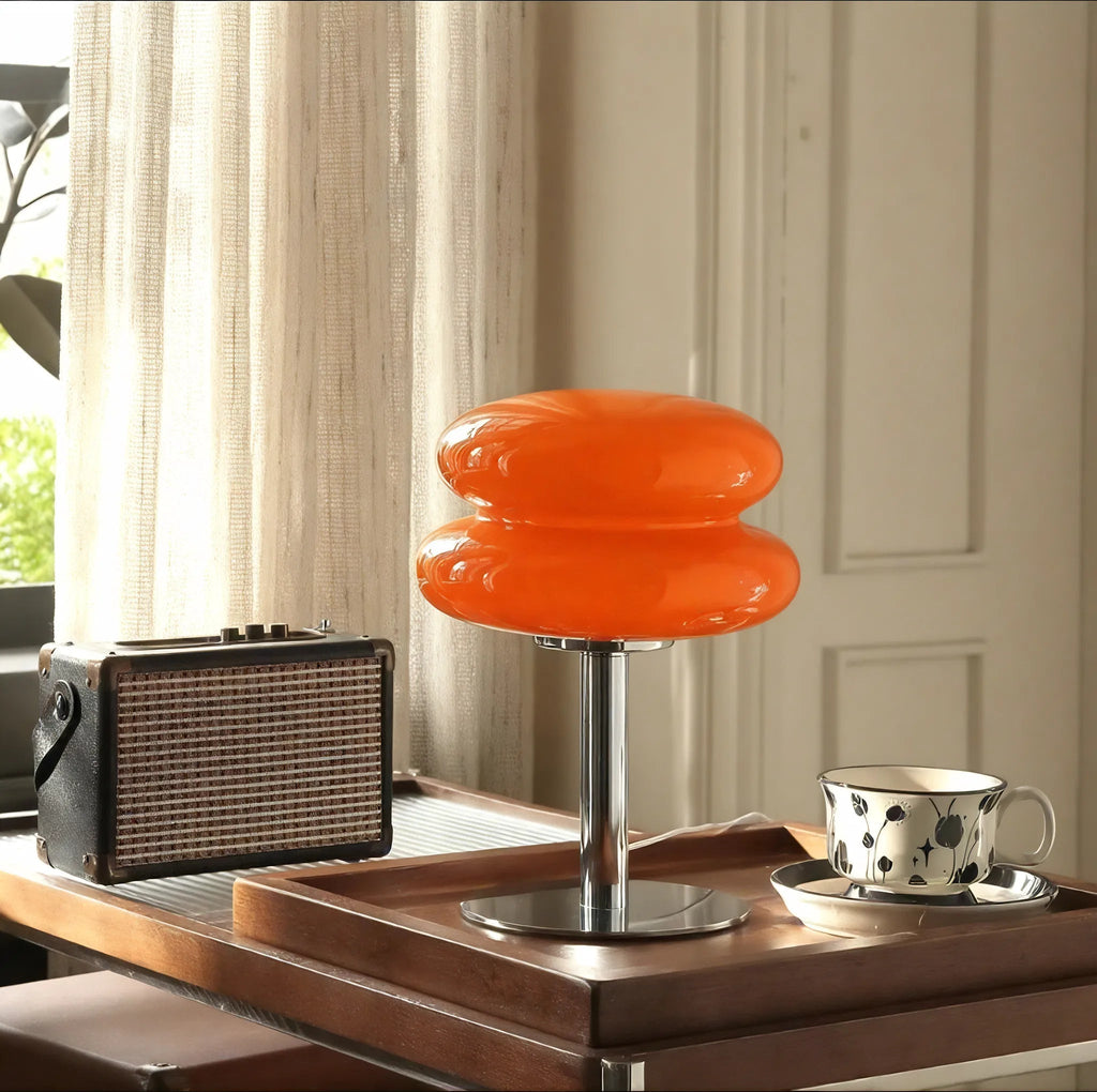 Mushroom Table Lamp with Glass Shade and Stepless Dimmable Light for Bedroom Nightstand and Living Room Decor