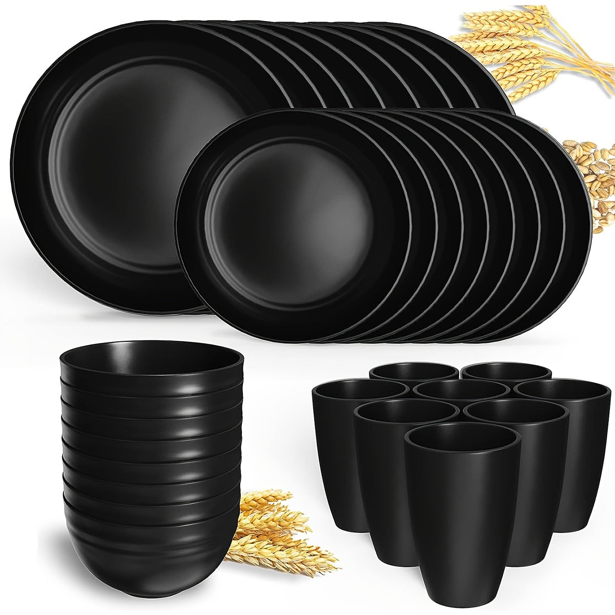 Reusable Plastic Tableware Set with Dinner Plates, Side Plates, Bowls, and Cups, Perfect for Family Picnics, Camping, or School Use