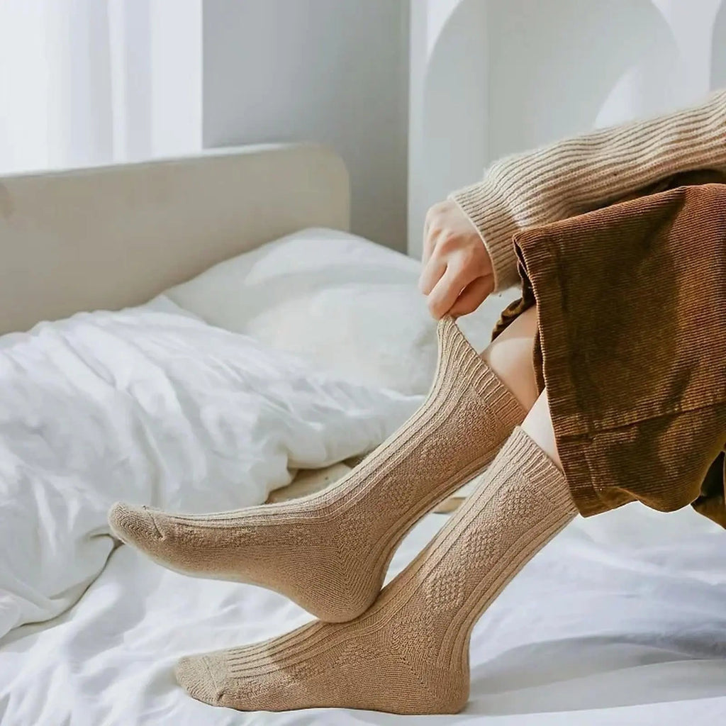 2Pcs Thermal Wool Lounge Socks Set for Women with Thick Knit and Solid Color Winter Design