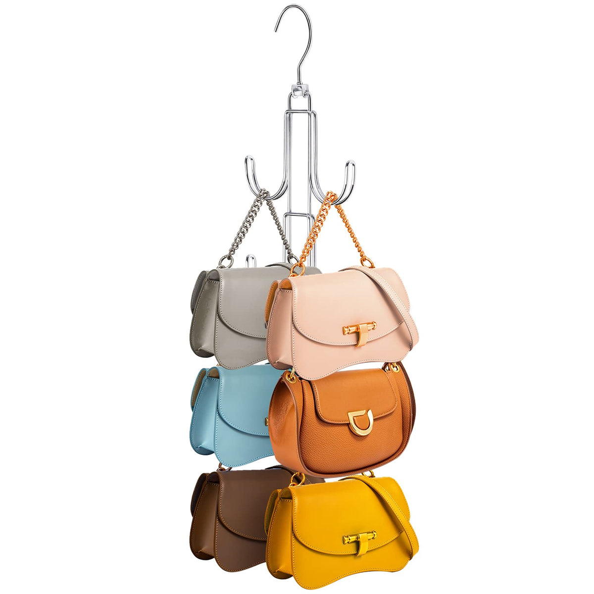 2 Pcs Rotating Hanger with Six Hook Metal Design for Closet Wardrobe and Bag Storage