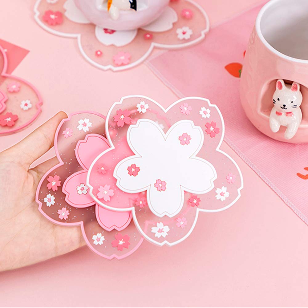 Cherry Blossom Silicone Coaster Mat Heat Insulation Non Slip Cup Pad for Dining Table Drink Protection