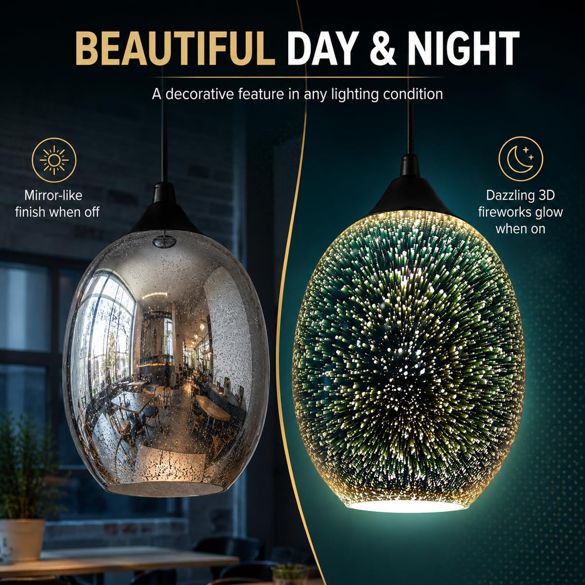 Starburst Pendant Light with 3D Glass Shade Design for Dining Rooms Bars and Decorative Indoor Lighting