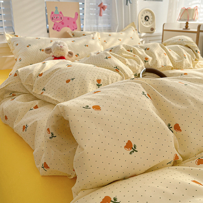Pink Floral Reversible Duvet Cover with Botanical Leaf Print for Queen Bedding