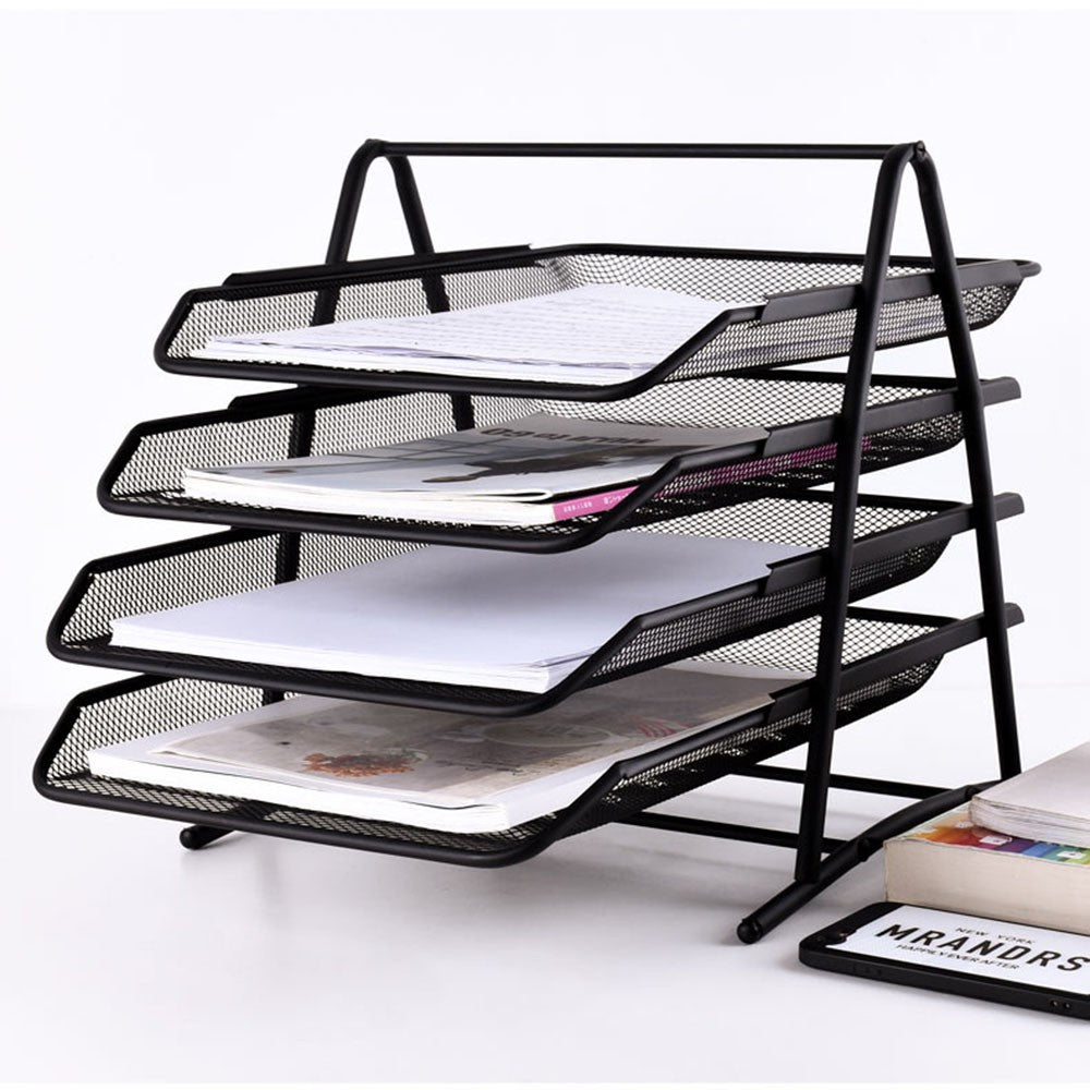 Alloy Steel File Organizer 3 Slot Horizontal Letter Tray for Documents and Desk Storage