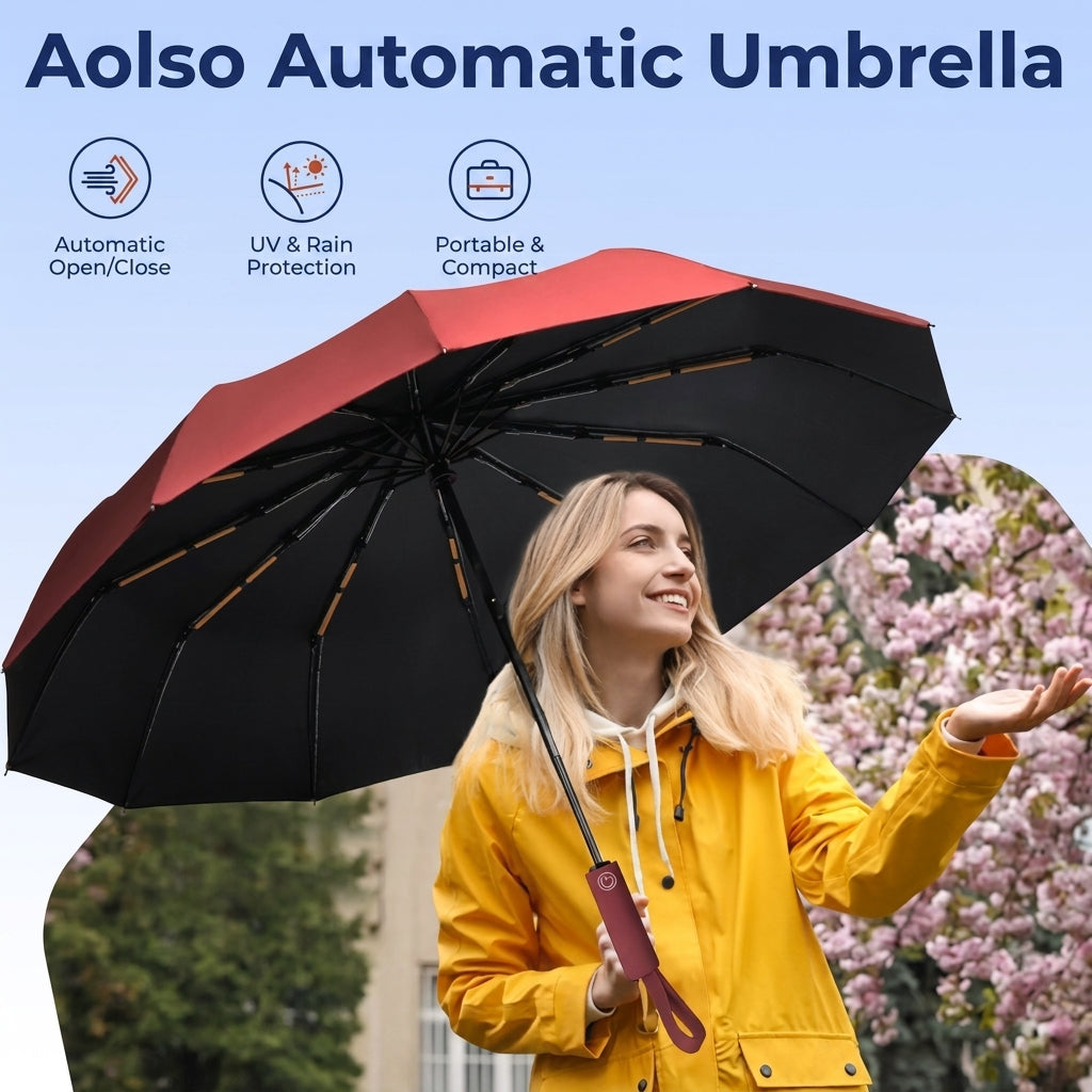 Reflective Travel Umbrella with Automatic Folding Wind Resistant Design for Daily Commutes and Outdoor Use