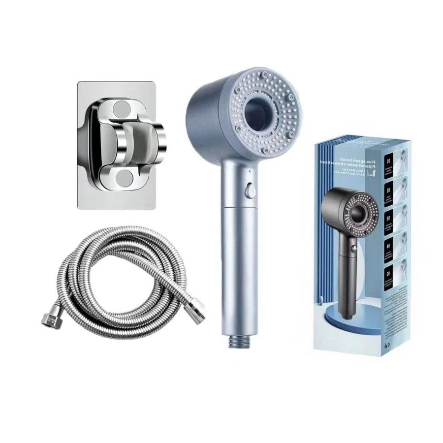 5-Mode Filtered Shower Nozzle with Handheld ABS Design for Bathroom Faucet Use (Included Shower Head + 1.5-meter Hose + Base)
