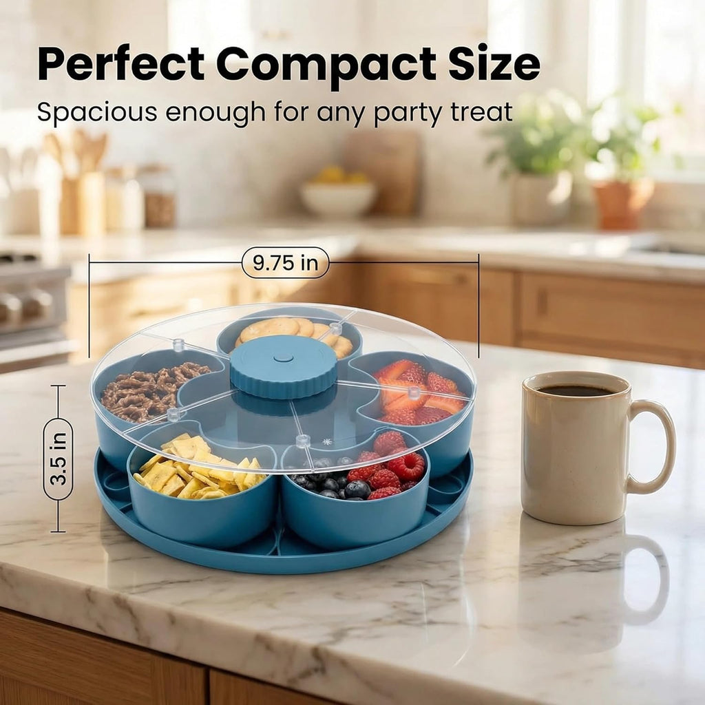 Rotating Snack Tray with Divided Compartments for Fruits Vegetables and Party Serving
