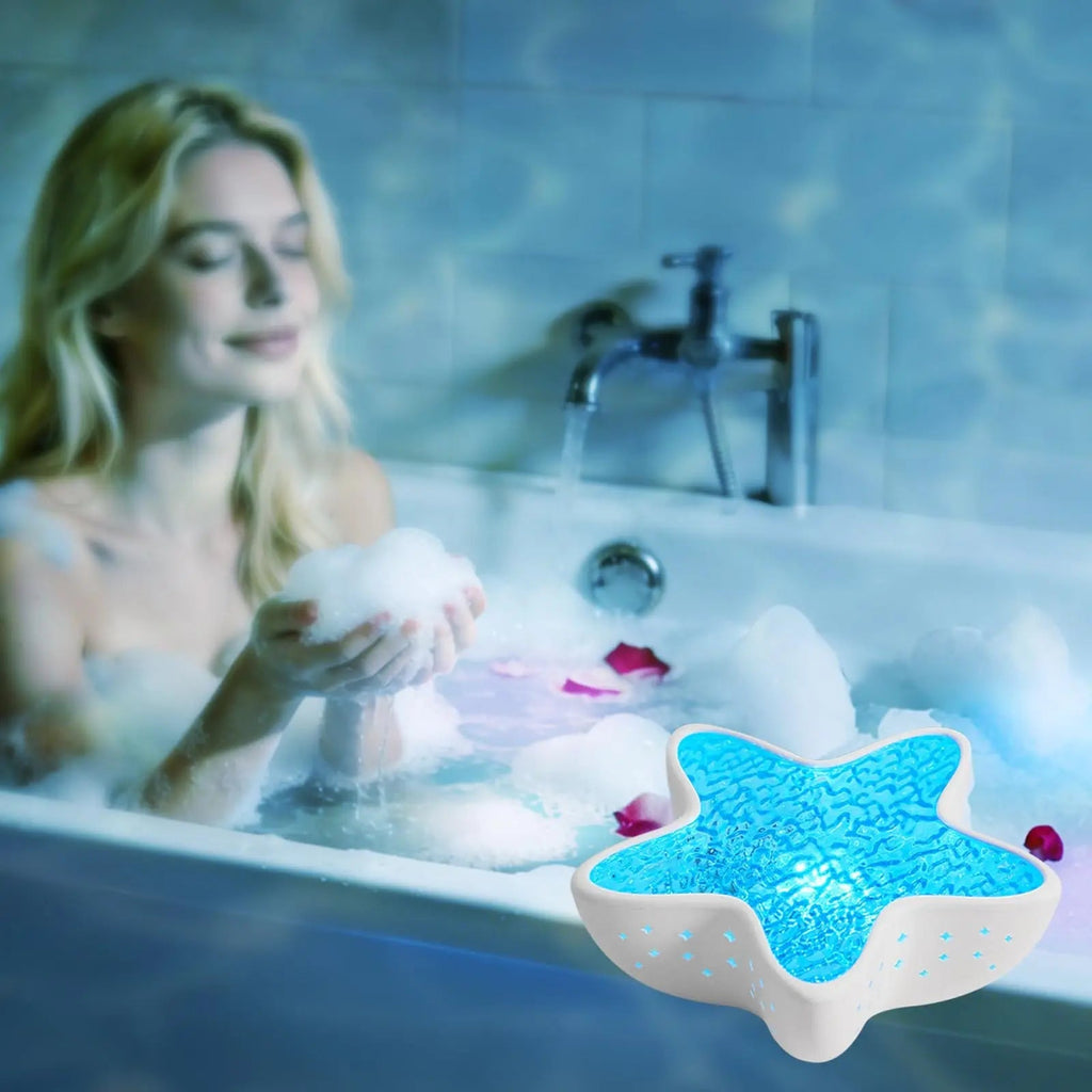 Starfish Projection Lamp with Seven Color Ocean Wave Lighting and USB Rechargeable Design for Bedroom and Ambient Room Decor