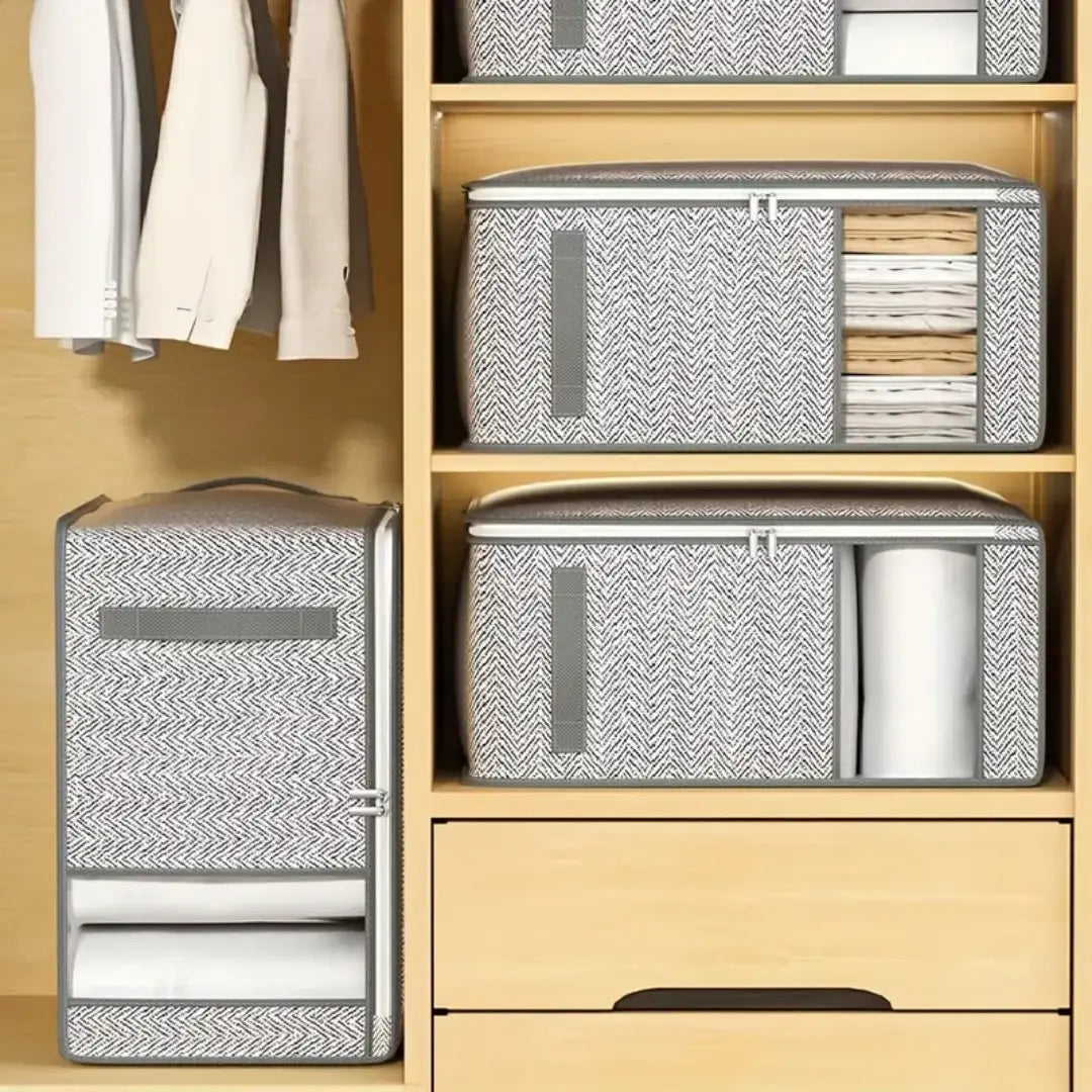 Large Foldable Clothes Storage Bag with Side Window and Reinforced Handles for Wardrobe and Quilt Organization