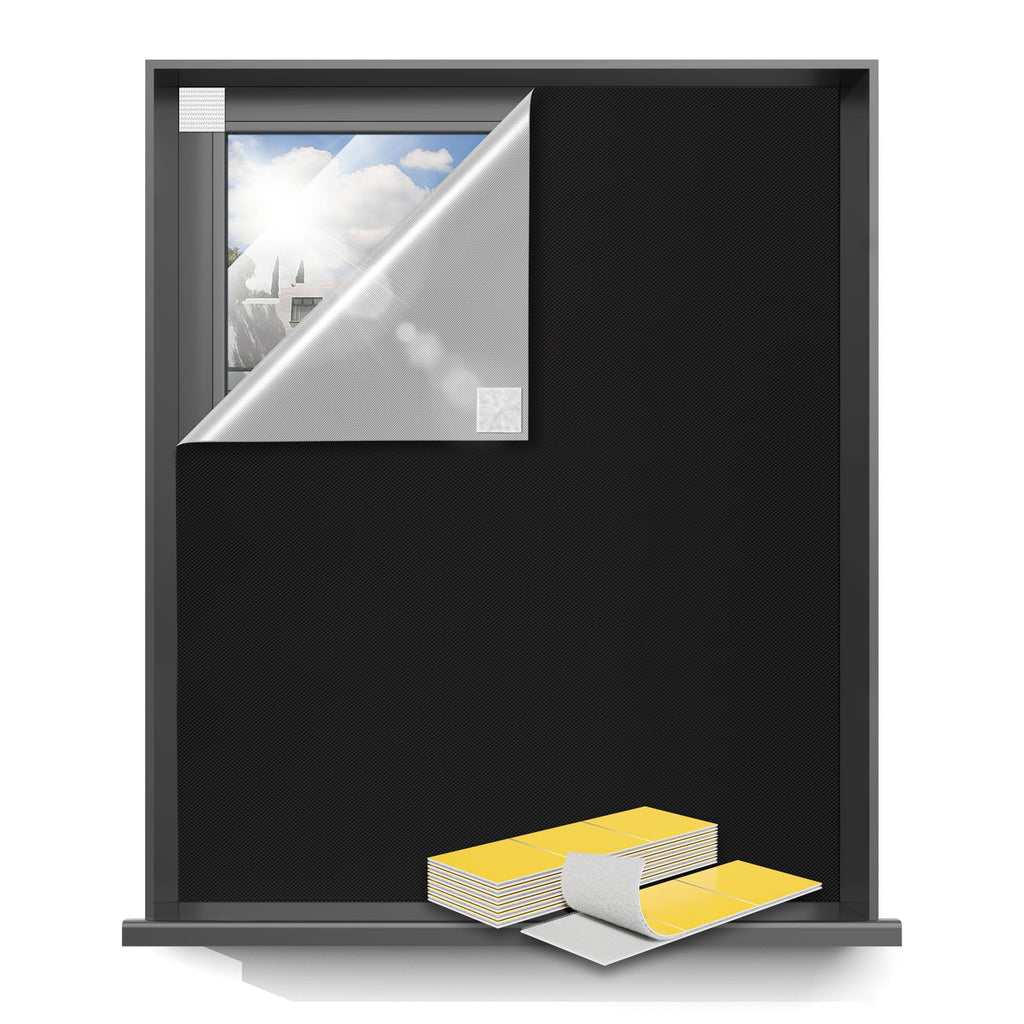Blackout Window Cover with Removable Hook and Loop Fasteners for Temporary Window Coverage