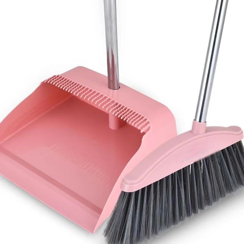 Long Handle Broom and Dustpan Set with Heavy-Duty Bristles for Indoor and Outdoor Cleaning