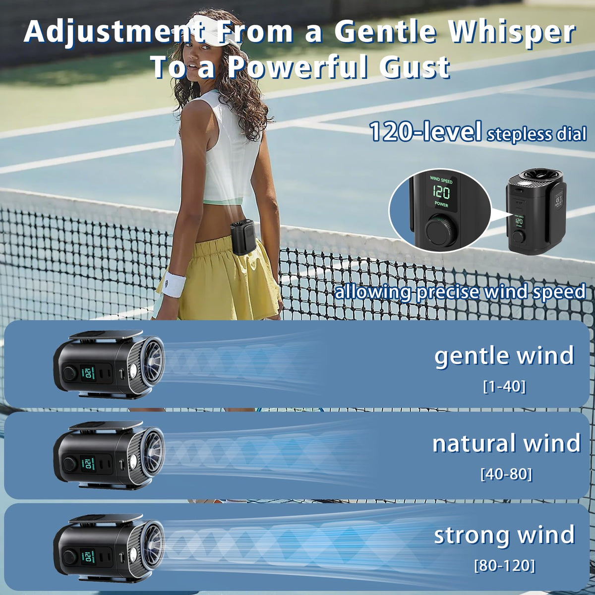Portable Waist Fan with Rechargeable Battery and 3-Speed Clip Design for Outdoor Use
