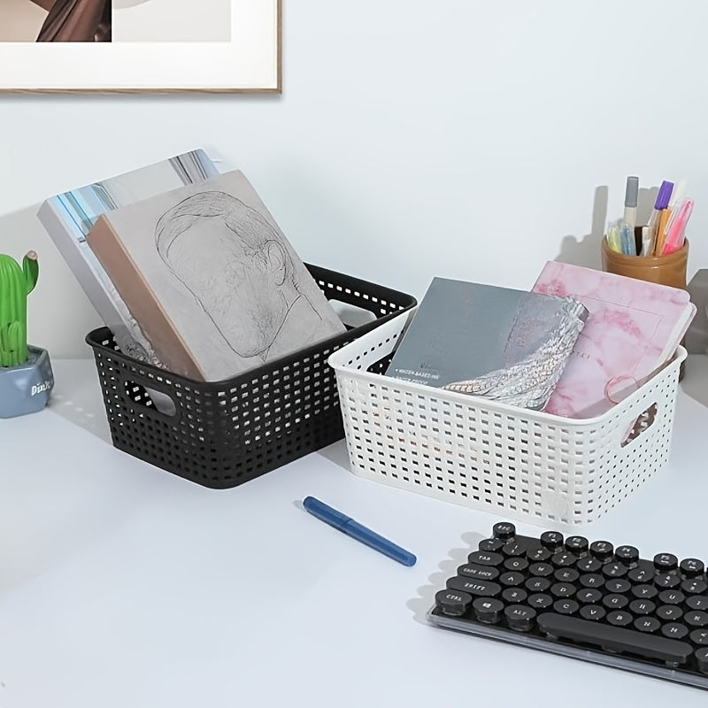 Plastic Storage Basket with Lid and Stackable Design for Office, Bedroom, Classroom, and Home Organization
