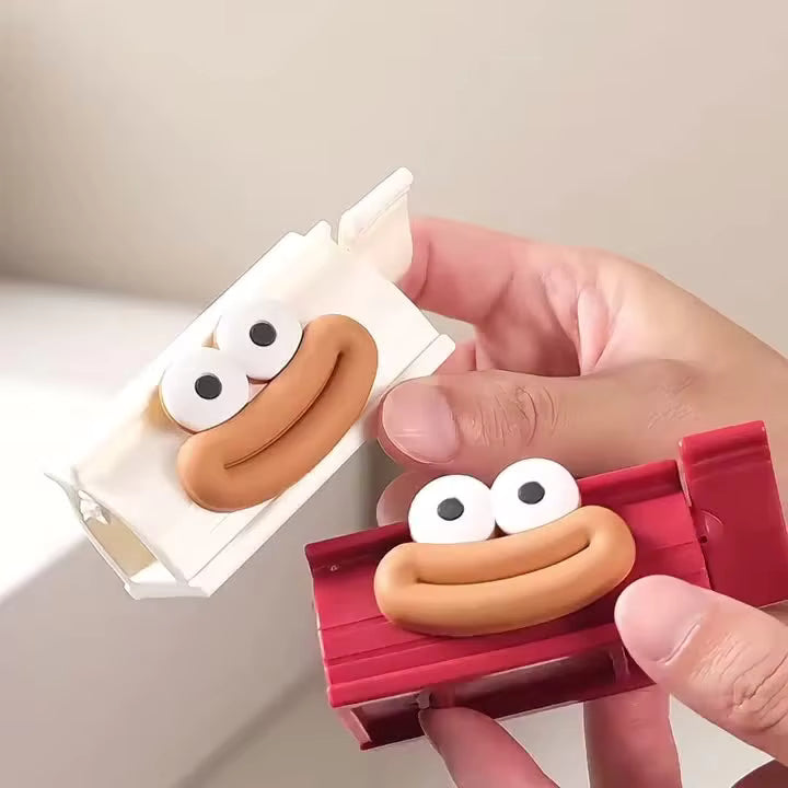 Manual Cartoon Toothpaste Squeezer with Tube Clip Holder, Fun Bathroom Accessory for Toothpaste, Facial Cleanser, and Tube Products