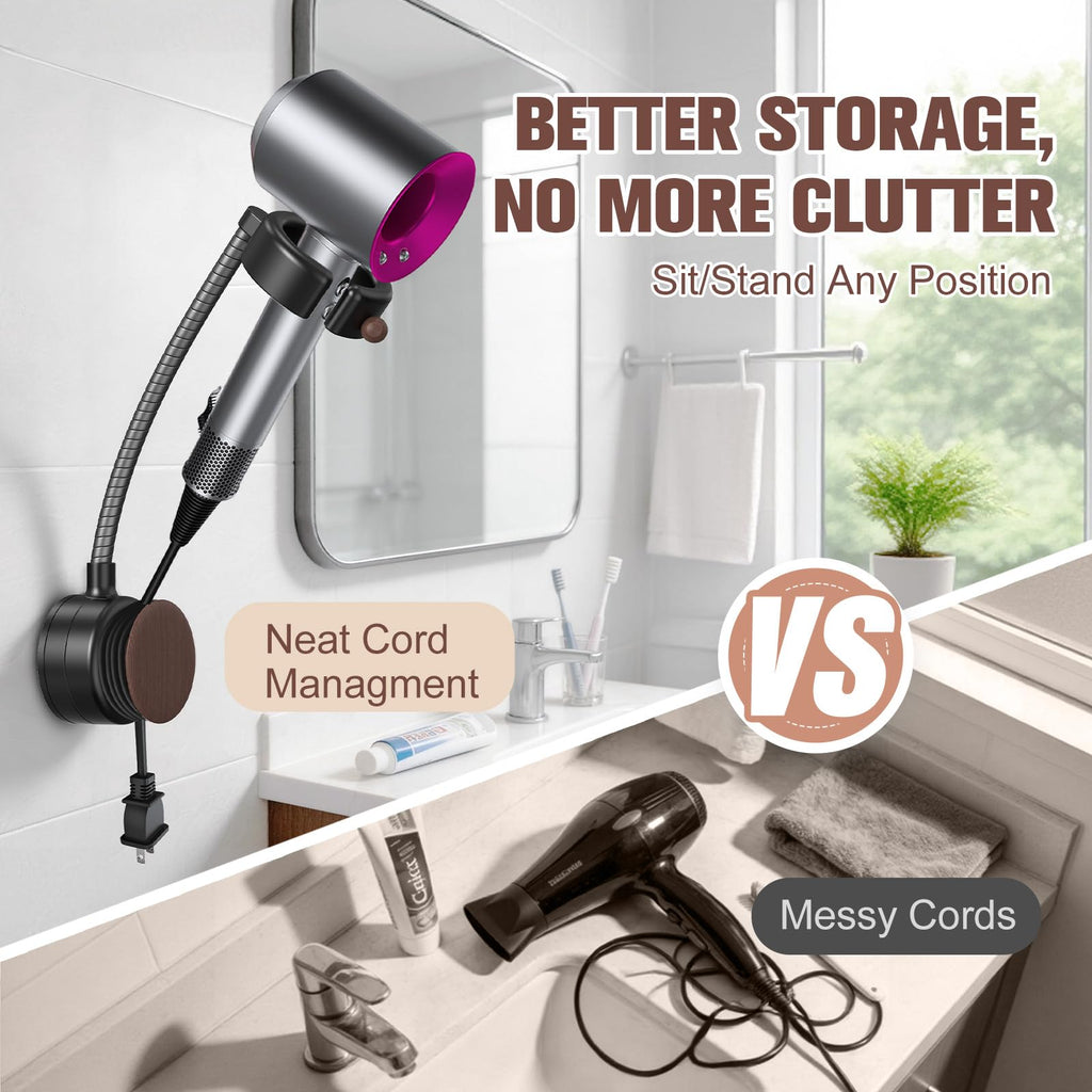 Rotatable Hair Dryer Holder with Adjustable Wall Mount Design for Bathroom Storage
