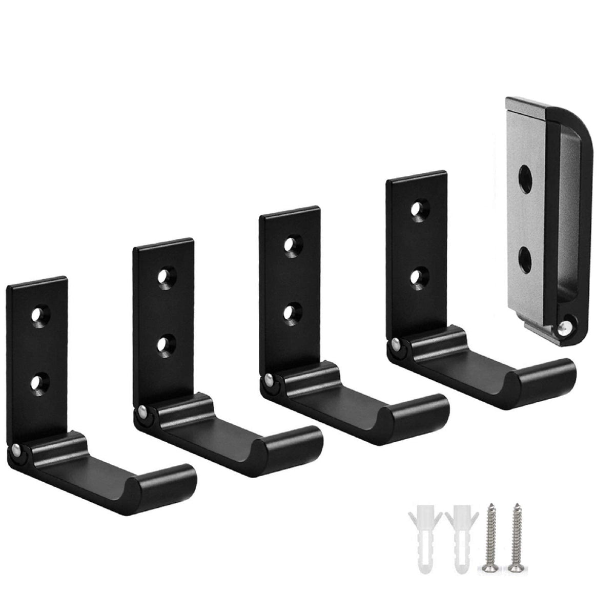 5 Pcs Folding Wall Hooks Set with Aluminum Alloy Wall Mount Design for Coats Towels Clothes and Headphones