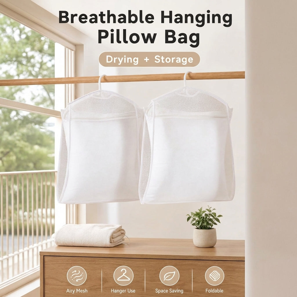 Hanging Pillow Drying Rack with Windproof Double Layer Net Design for Outdoor Laundry Organization
