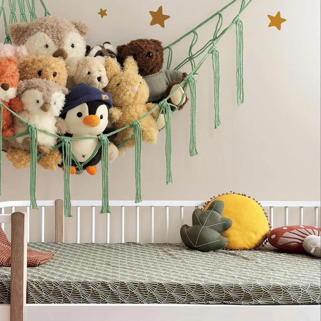 Hand Woven Rope Corner Toy Net Triangle Hammock Storage for Bedroom and Playroom