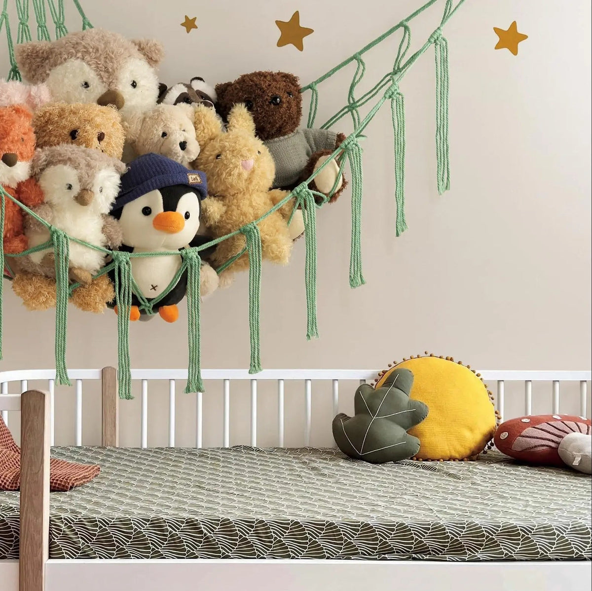 Hand Woven Rope Corner Toy Net Triangle Hammock Storage for Bedroom and Playroom