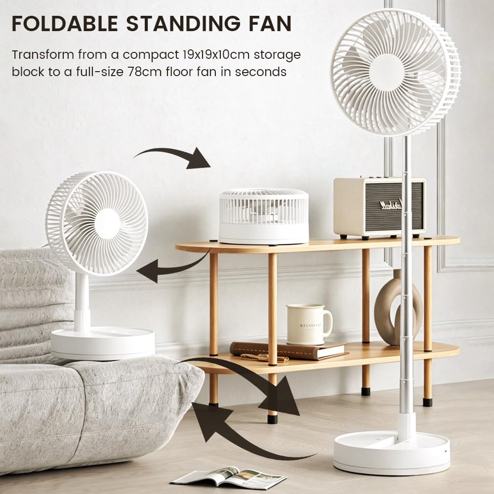 Foldable Portable USB Fan with 4 Speed Settings, Rechargeable Battery and Adjustable Height for Indoor and Outdoor Use