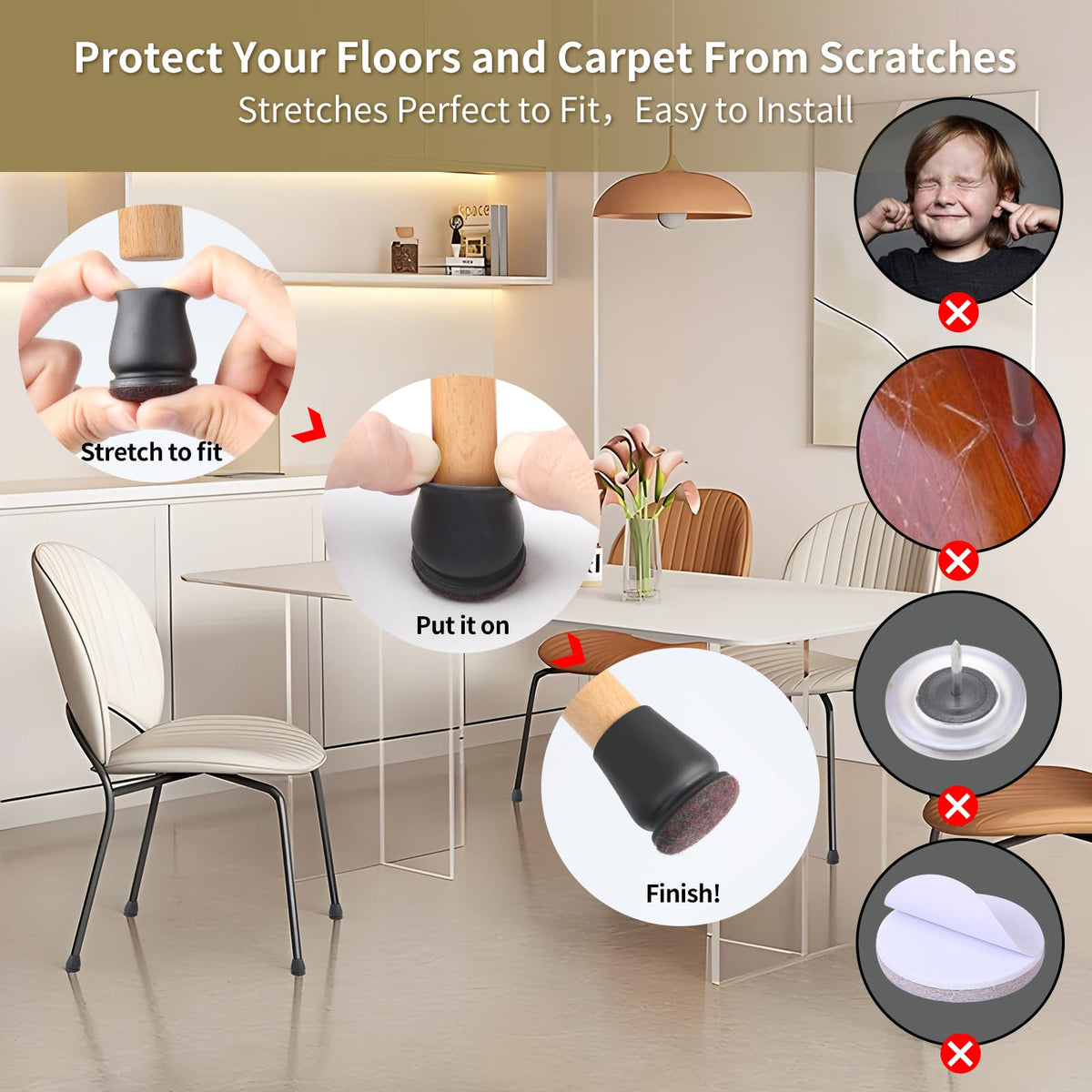 8Pcs Silicone Floor Chair Leg Protectors with Felt Furniture Caps