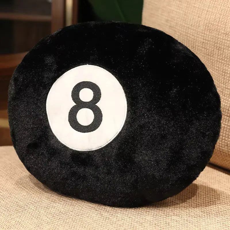 Billiards 8 Ball Plush Pillow 14 Inch Soft Stuffed Sports Cushion for Home and Kids Room Decor