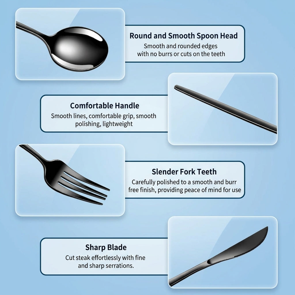 16 Piece Matte Cutlery Set 304 Stainless Steel Knife Fork Spoon Set for Kitchen Dining and Table Use