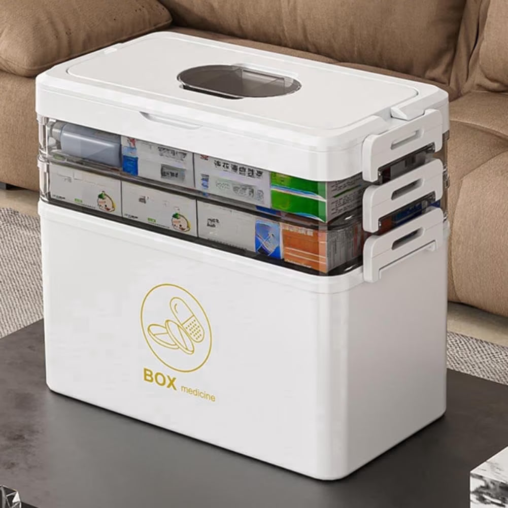 Portable Medical Storage Box 3 Tier First Aid Storage Box with Handle for Home Travel Use