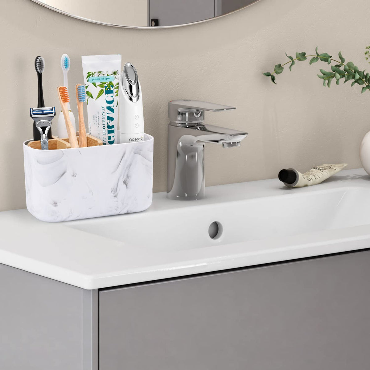 Toothbrush Holder Organizer with 5 Slot Design for Electric Toothbrush and Toothpaste Counter Storage