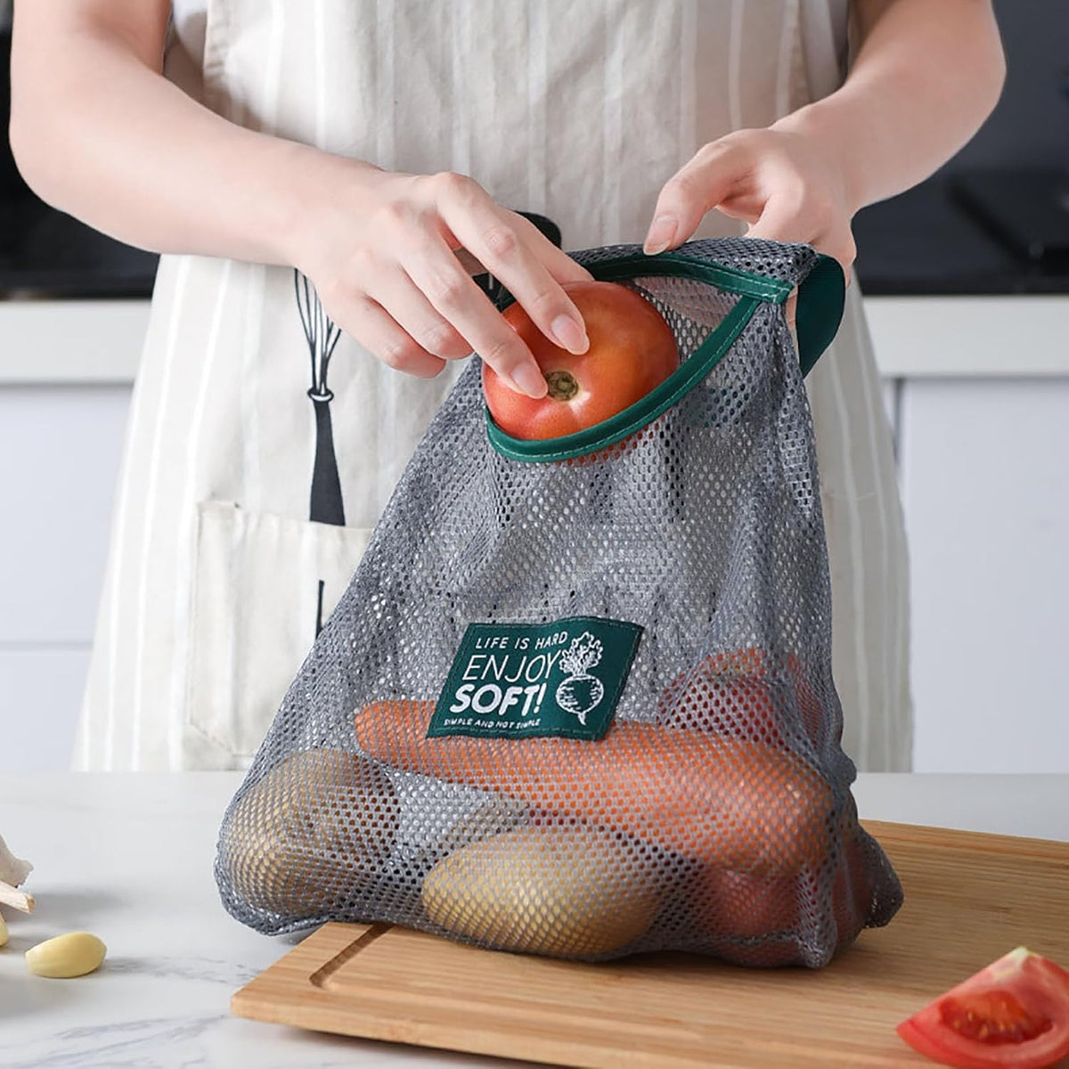 Reusable Kitchen Hanging Mesh Bag for Fruits, Vegetables, Ginger, Garlic, Potatoes, and Onions with Durable Non-Woven Fabric