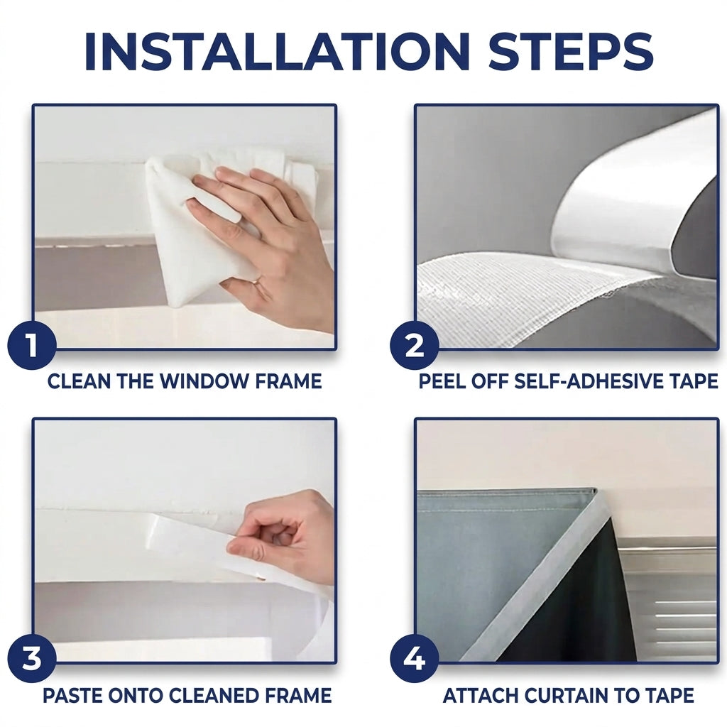 Portable Self-Adhesive Blackout Curtains with Heat-Insulating Design for Year-Round Use