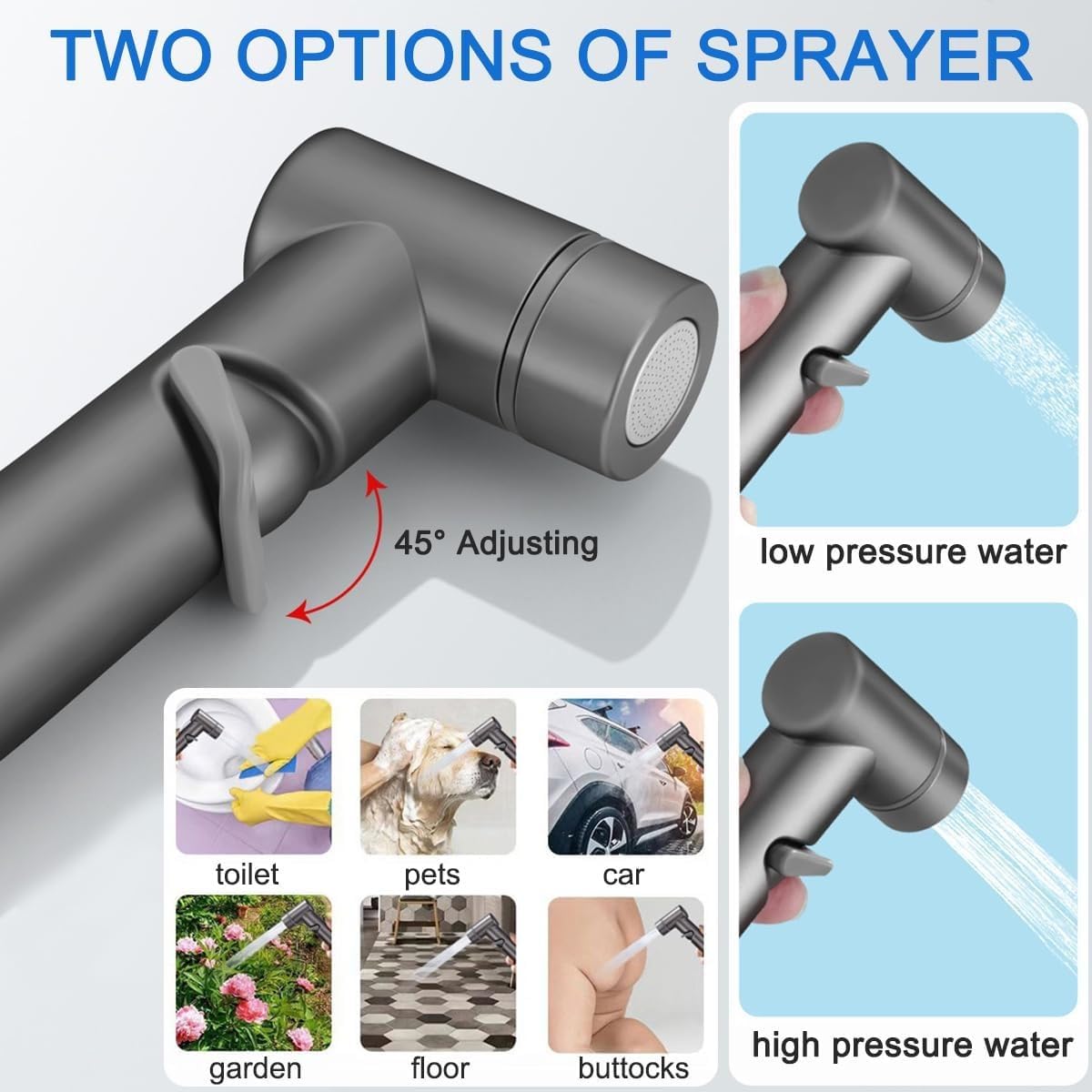 Handheld Toilet Bidet Sprayer with Dual Mode Pressure Control for Toilet Cleaning and Bathroom Use
