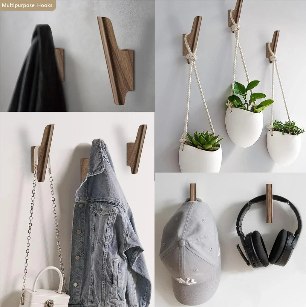 Bird Shape Wood Hooks with Solid Walnut Design for Coat, Towel, and Hat Storage