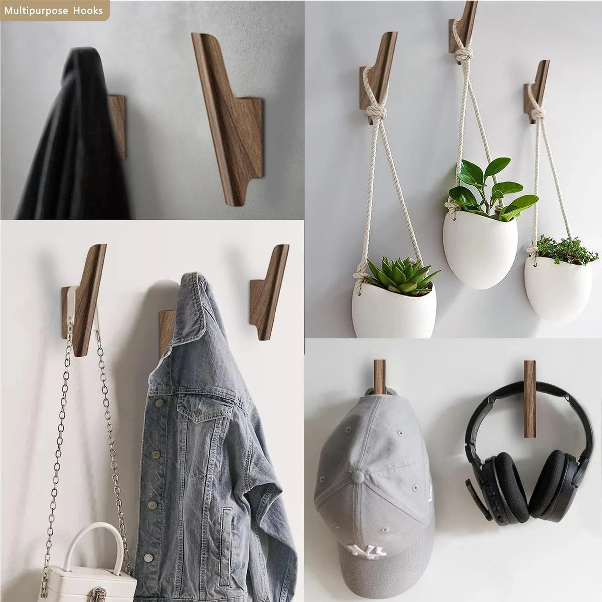 Bird Shape Wood Hooks with Solid Walnut Design for Coat, Towel, and Hat Storage